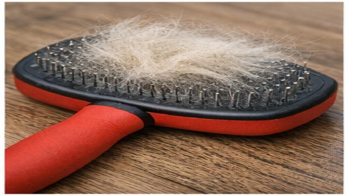Loose dog hair collected on grooming brush