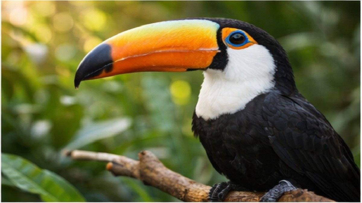 Toucan perched on a branch with its colorful beak in a natural environment